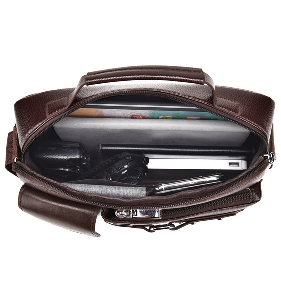 真皮男包牛皮单肩包商务斜挎包横款男士包包手提包公文包中年跨包