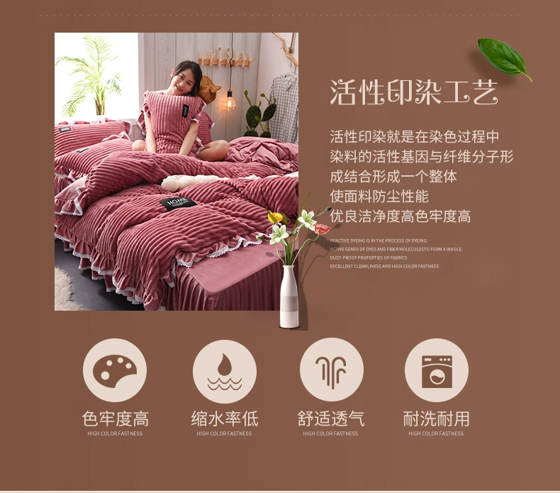 Thỏ thỏ nhung nhung san hô bốn mảnh lưới mùa đông đỏ flannel dày ấm ấm nhung công chúa gió 1,8m chăn - Bộ đồ giường bốn mảnh chăn ga gối cao cấp nhập khẩu