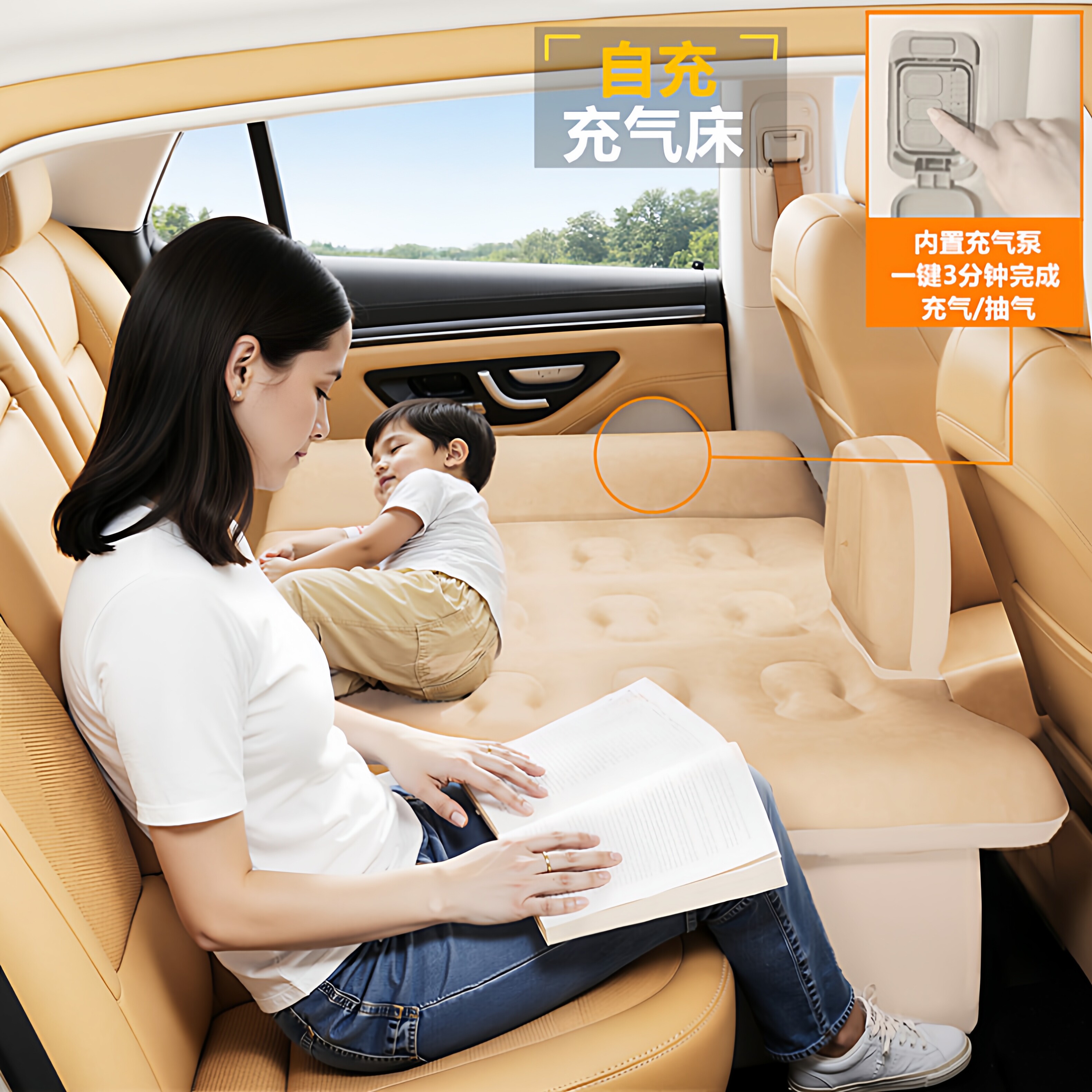 Car-mounted automatic inflatable bed, rear seat sleeping pad, sleeping aid for young children, car travel bed for long journeys