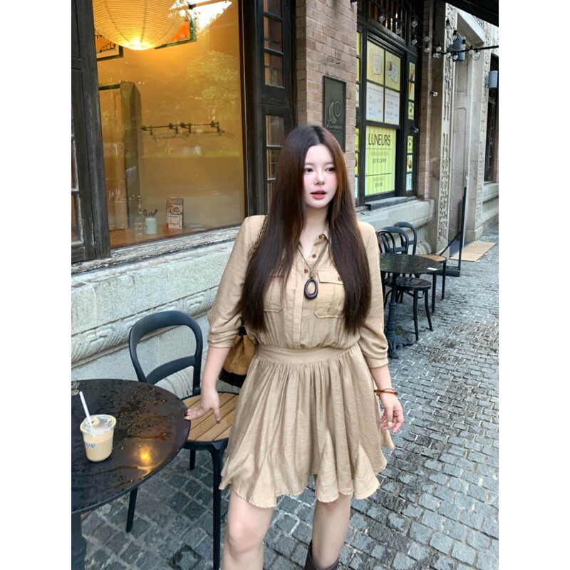 Wang Grape Slightly Chubby mm American Retro Workwear Dress for Women, Slimming, Hip-Covering, Height-Enhancing, Versatile Shirt Dress Dm1862 Wang Grape Slightly Chubby mm American Retro Workwear Dress for Women, Slimming, Hip-Covering, Height-Enhancing, Versatile Shirt Dress Dm1862
