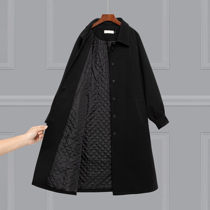 Curry color Starry Sky homemade woolen coat female British college style slim knee high-end small woolen coat