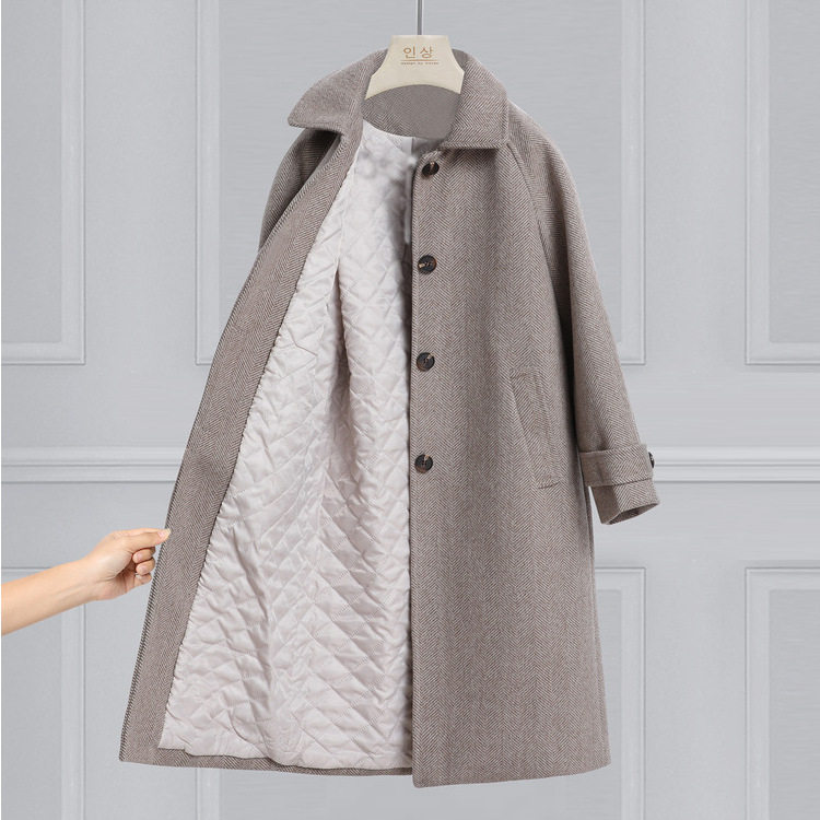 Grey gross, coat of coat Korean version loose casual autumn and winter medium long version small taller cotton thickened jacket