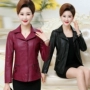 Khuyến mãi Quốc khánh Áo khoác da nữ trung niên PU Tide Mẹ áo dài tay Áo crop top nữ trung niên áo da nữ dáng dài đẹp
