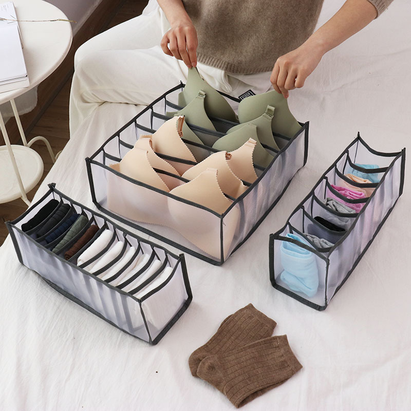 Life Grid Three-piece Set Underwear Panties Socks Storage Bag Multi-format Fabric Mesh Drawer Storage Box