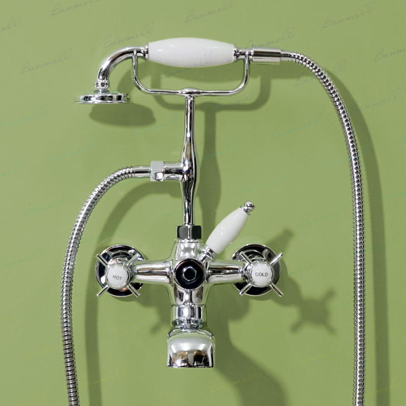 Banmell Classical American French Retro Bathtub Side Faucet Wall-Mounted Single Shower Head Double Opening