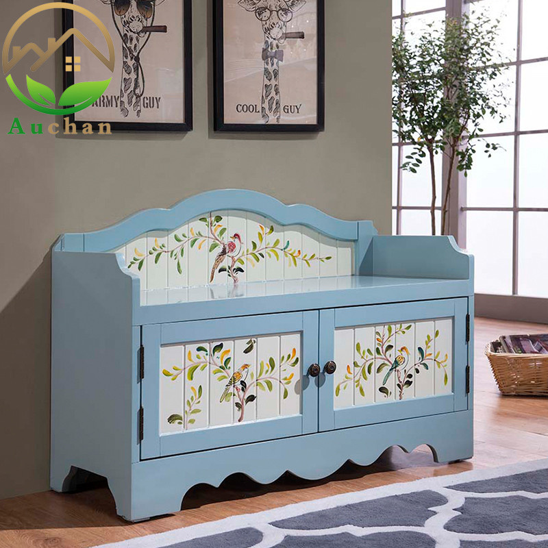 American European country style painted hallway shoe changing stool shoe cabinet children's small shoe cabinet sitting stool children's chair small shoe cabinet