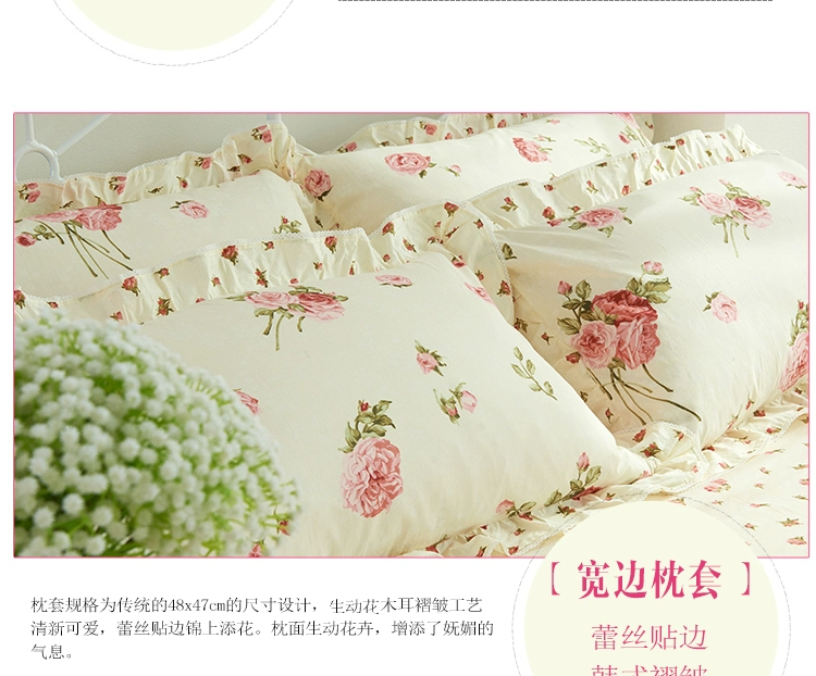 Bộ khăn trải giường cotton bốn mảnh kiểu công chúa Hàn Quốc Bộ khăn trải giường cotton ba mảnh 1,2 / 1,8 / 2,0m - Bộ đồ giường bốn mảnh