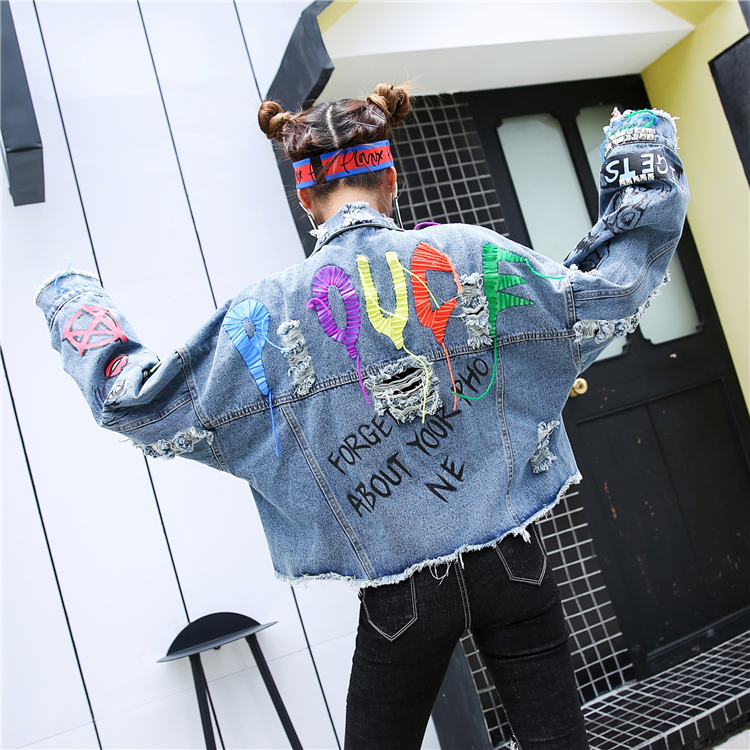 Graffiti Denim Jacket on Model