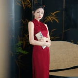 Красное ципао без рукавов, легкий сексуальный приталенный корсет, свадебное платье, китайский стиль, светлый стиль