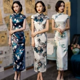 Этнический лонгслив, летнее ципао, этнический стиль, китайский стиль, облегающий крой, короткий рукав