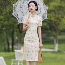 Lace cheongsam 2021 new young girl Chinese style plain retro short sleeve traditional dress summer