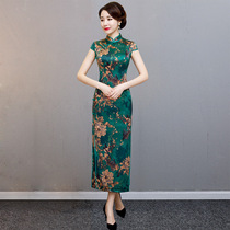 Long cheongsam 2021 new young women retro temperament catwalk costume modified version dress summer