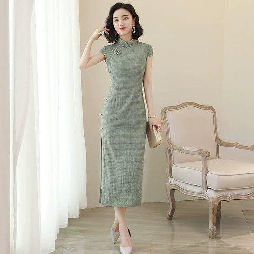 Длинное легкое ципао, ретро осеннее платье, 2023, светлый стиль