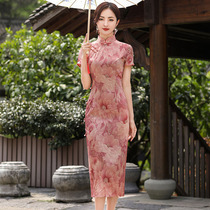 Long cheongsam 2021 new young Chinese style retro slim stage catwalk improved version dress women