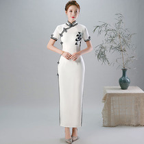 Catwalk long cheongsam 2021 new female retro stage form performance dress modified dress summer