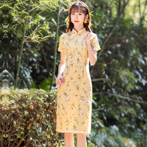 Cheongsam 2021 new young girl retro short sleeve daily wear improved dress summer long