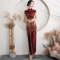 Banquet catwalk show cheongsam 2021 New retro long temperament Chinese style elegant modified dress