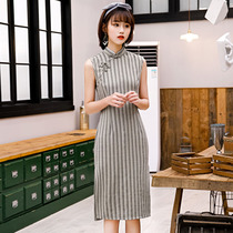 Sleeveless cheongsam 2021 new young Chinese style girl retro modified dress summer long