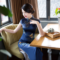 Cheongsam long retro temperament 2021 new young women elegant catwalk performance improved dress summer