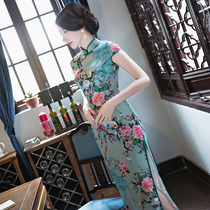 Long cheongsam 2021 new young women retro temperament elegant catwalk performance clothing improved dress summer