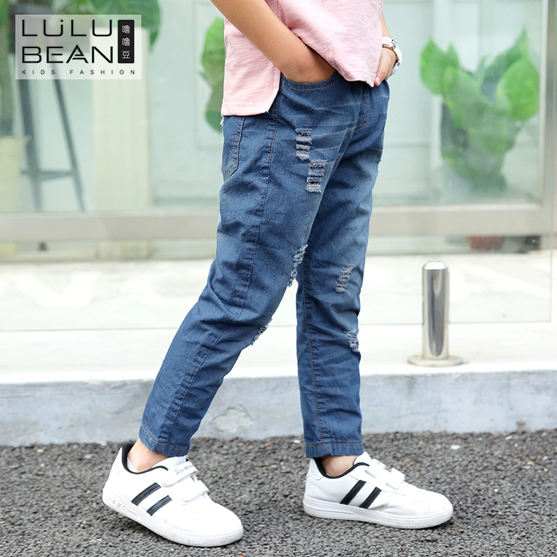 Quần jeans bé trai 2019 quần áo mùa thu đông mới cho trẻ em Phong cách phương Tây trẻ em Hàn Quốc cộng với quần thể thao nhung - Quần jean