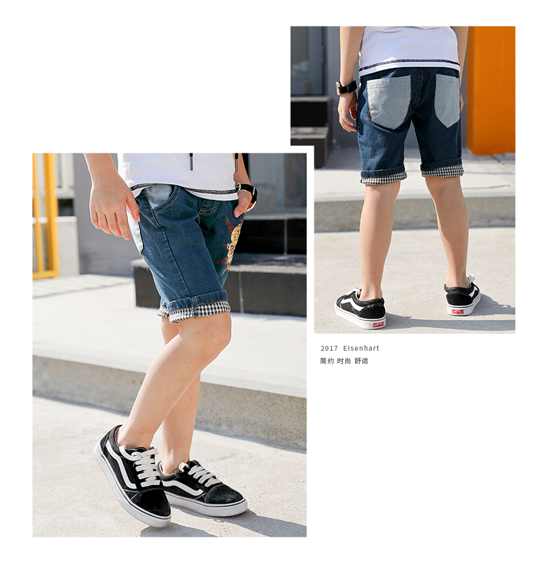 Quần áo trẻ em cậu bé quần short denim mùa hè trẻ em mới của trẻ em lớn quần âu bé Hàn Quốc phiên bản của năm quần thủy triều