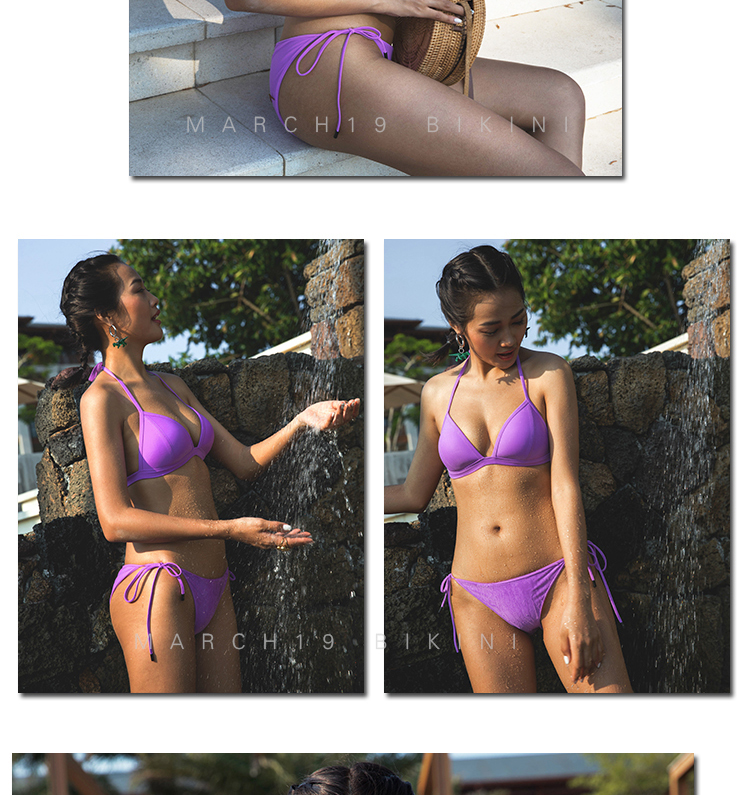 March19 bikini chính hãng mới tie tam giác cup màu áo tắm nữ nhỏ ngực tập hợp châu Âu và Mỹ gợi cảm bo bikini