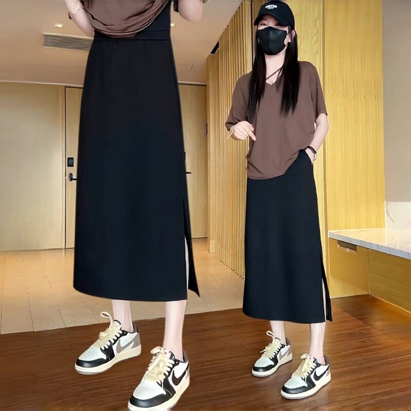 特大码300斤半身裙女夏季薄款开叉200斤胖mm遮胯显瘦包臀中长裙a