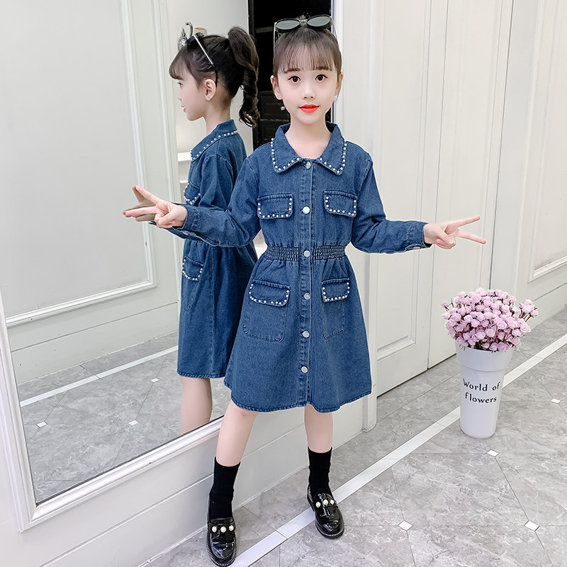 Children's clothing girl autumn cowboy dress 2023 new childhood han - edition skirt
