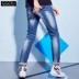 Dễ dàng xây dựng quần jean nam mùa hè quần jeans lỗ giặt phiên bản Hàn Quốc của quần lọt khe quần màu xanh nhạt - Quần jean