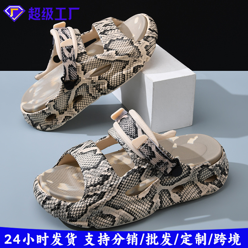 Cross-Border New Style Printed Men's Thick-Soled Slippers with a Soft, Comfortable Feel, Men's Fashionable Double-Buckle Camouflage Print Slippers for Women Cross-Border New Style Printed Men's Thick-Soled Slippers with a Soft, Comfortable Feel, Men's Fashionable Double-Buckle Camouflage Print Slippers for Women