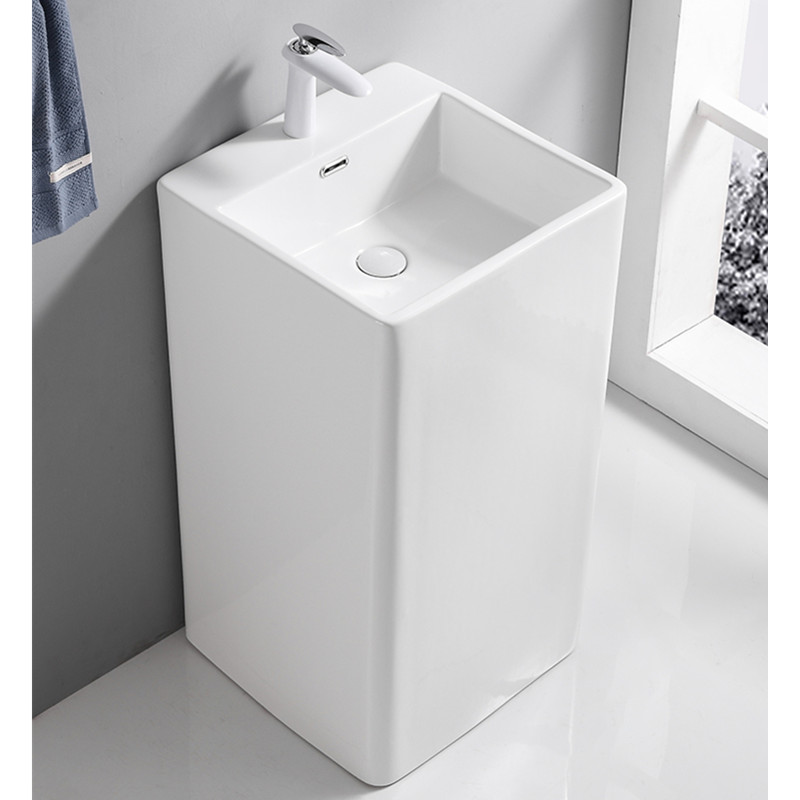 Column style washbasin balcony integrated square column basin ceramic floor type washbasin for home outdoor wash basin