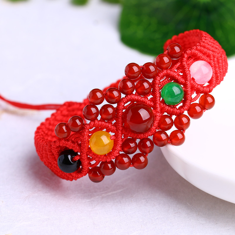 Crystal net Red Year of Life Year of the Ox hand braided red rope bracelet Red Agate zodiac female fashion Korean jewelry
