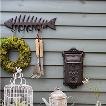 European style country wrought iron fish bone shape adhesive hook wall hook garden courtyard outdoor homestay decoration personality retro wall decoration