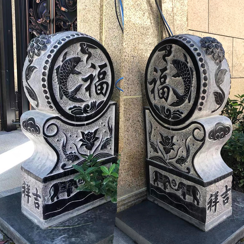 Stone carving door pier pair of household bluestone antique stone drum Chinese-style villa courtyard door decoration door pier holding drum stone