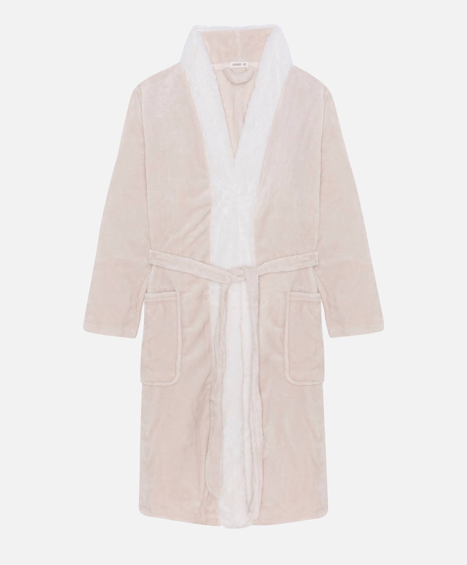Oysho giảm giá mùa thu và mùa đông Faux fur phiên bản dài lông cừu san hô áo ngủ nhà đồ ngủ giữ ấm 30795656707 đầm ngủ nữ