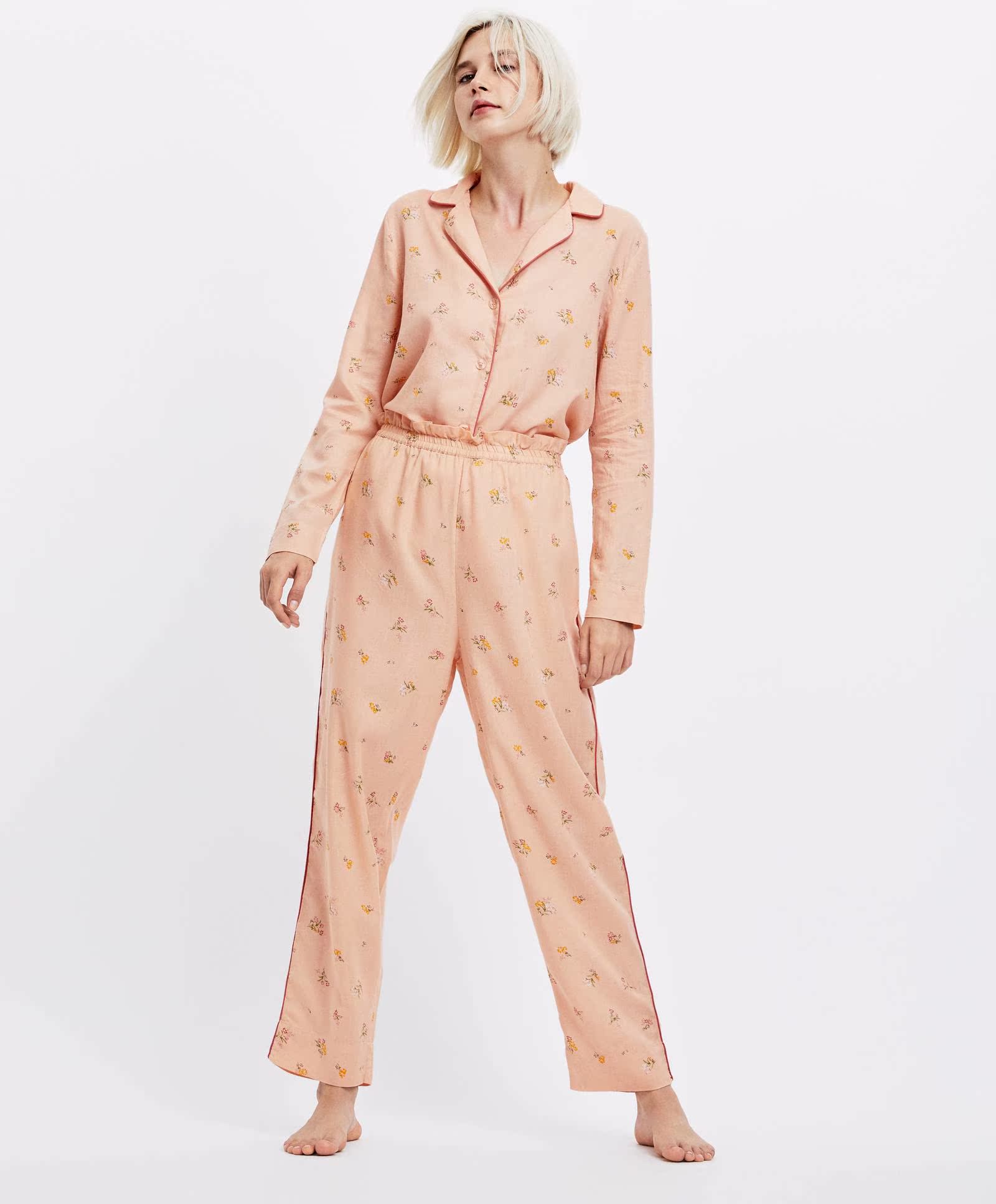 Oysho mùa thu và mùa đông giảm giá quần cotton hoa ngọt ngào Quần nhà nữ quần ngủ giữ ấm 30314628114 quần đùi nữ