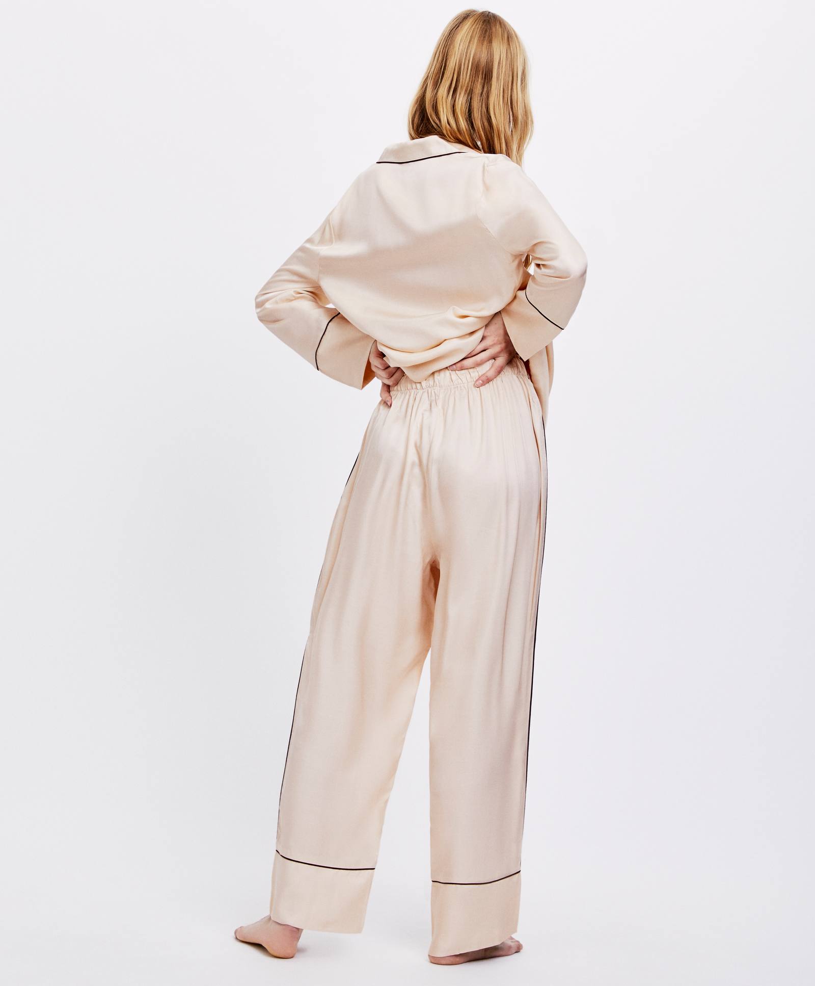 Oysho piping vanilla áo trắng nhà thời trang đồ ngủ phụ nữ thoải mái giản dị 31083632323 pijama ngắn tay