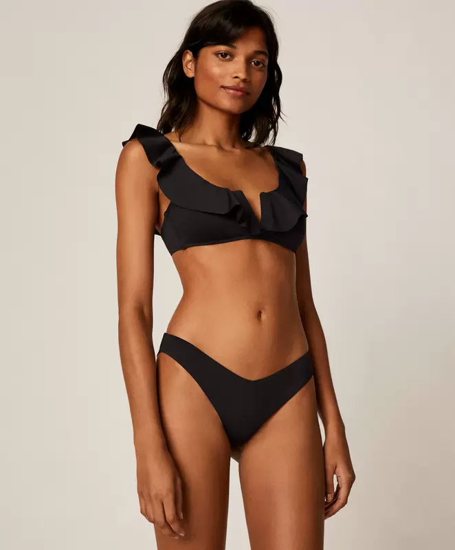 Oysho bikini đen hình chữ V dưới nửa gói quần lót hông đi biển nữ 32447333800 - Bikinis