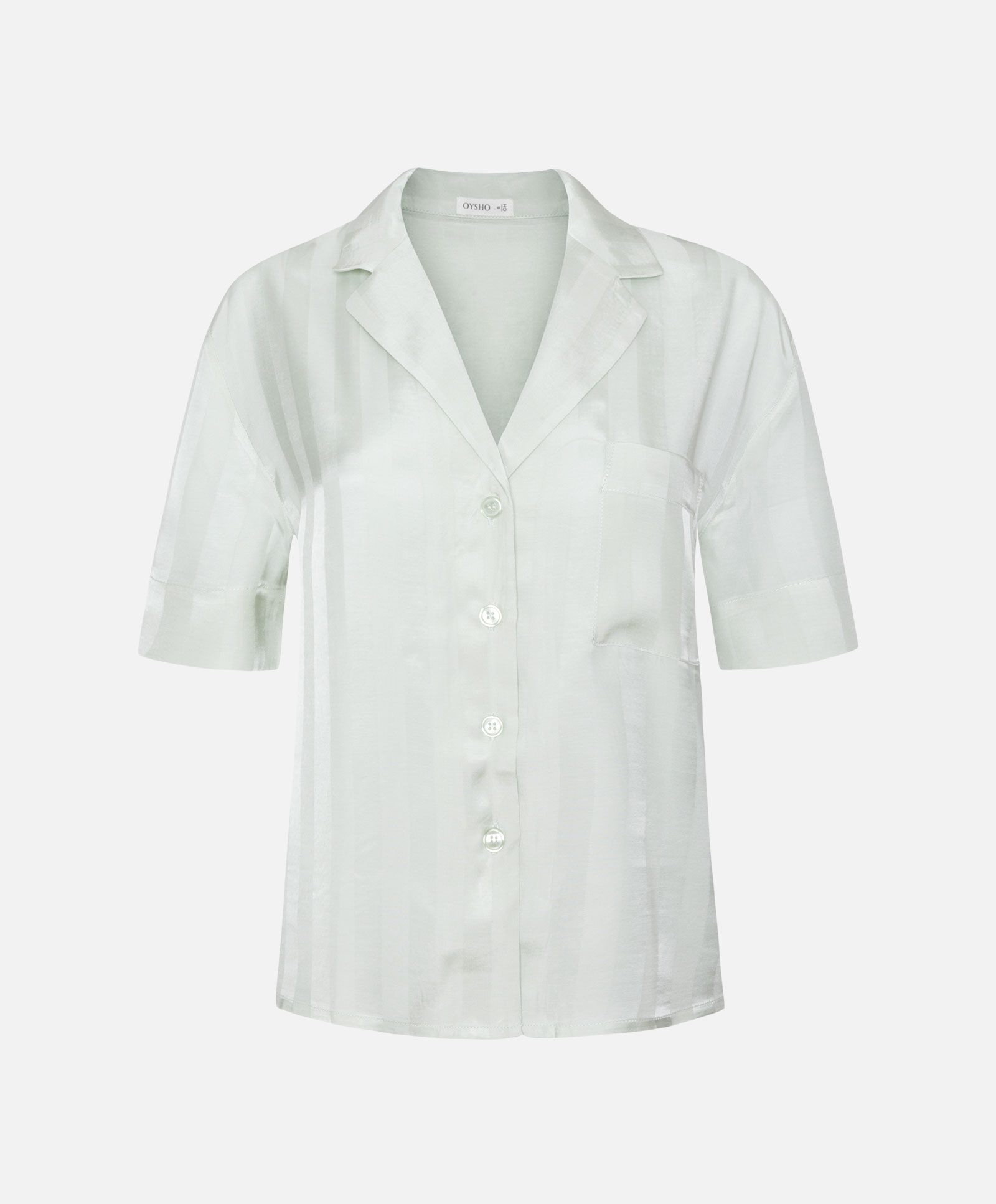 Oysho màu xanh lá cây jacquard dịch vụ nhà áo sơ mi cổ áo nhà đồ ngủ nữ mùa hè ngắn tay áo sơ mi 31084119513 shop đồ bộ nữ