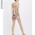 Oysho satin màu hồng bên ren Bộ đồ ngủ gia đình cổ chữ V của phụ nữ sling tops nightdress 30212674651