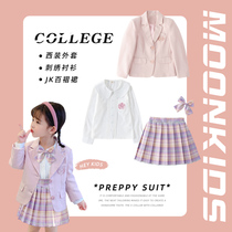 Girl jk suit jacket pleated skirt suit spring and autumn uniform college style suit skirt small child three-piece set