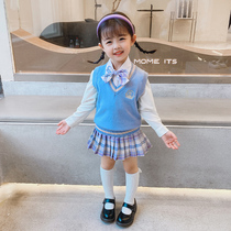 Girls Autumn Sweater Set 2021 new children jk uniform sweater vest children baby wear