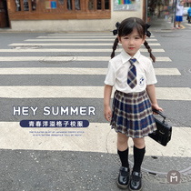 Childrens JK uniform half-length pleated summer skirt genuine summer primary school uniforms full set of Girls childrens summer clothes