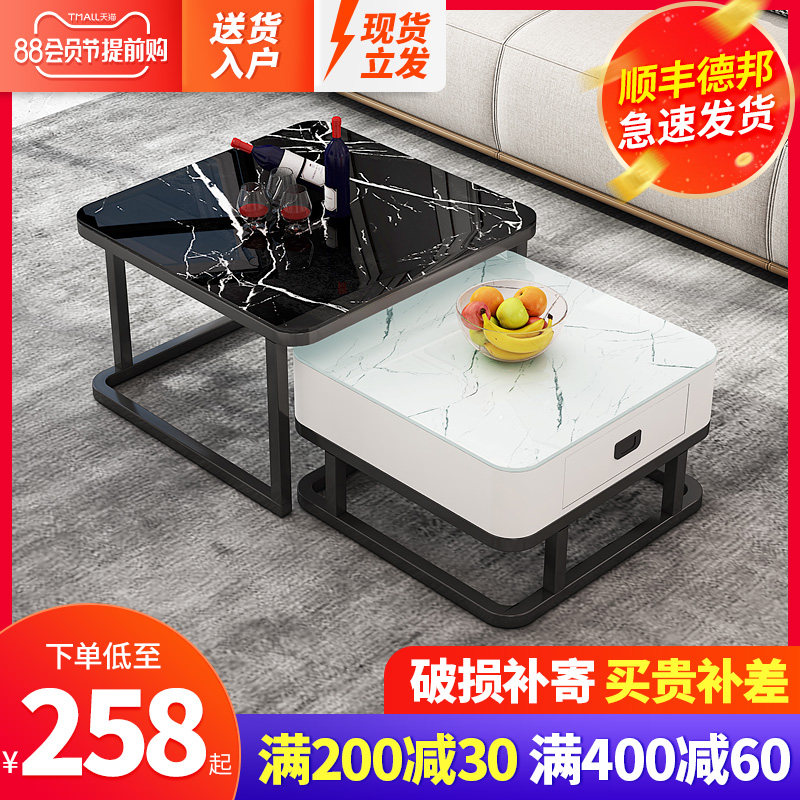 Tea table TV cabinet combination suit small family type minimalist modern living room light and luxurious Nordic home telescopic tea table
