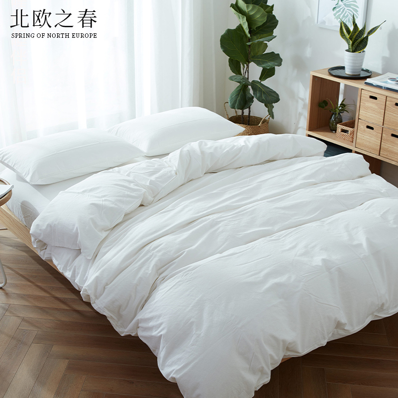 Washed Cotton Four-Piece Japanese-Style Bed Bed Sheets and Quilt Cover 100% Cotton Fitted Bed Sheets Solid Color Simple Washed Cotton Four-Piece Japanese-Style Bed Bed Sheets and Quilt Cover 100% Cotton Fitted Bed Sheets Solid Color Simple