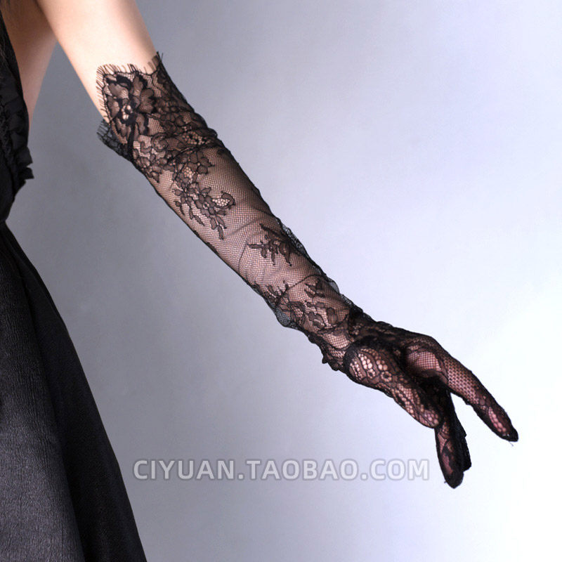 Lolita long black lace gloves, Lolita bride/tea party accessories, arm sleeves, cosplay hand sleeves.