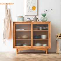 Nordic solid wood dining side cabinet Modern simple kitchen one-piece wall household Japanese cupboard multi-function tea cabinet