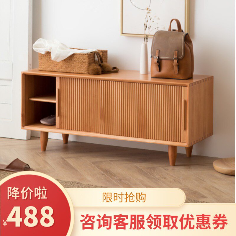 Nordic solid wood shoe changing stool home entrance door wear shoe stool entry shoe rack seatable shoe cabinet multi-functional stool