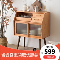 Nordic solid wood dining side cabinet Modern simple wine cabinet One-piece wall shelf cupboard Narrow Japanese tea cabinet